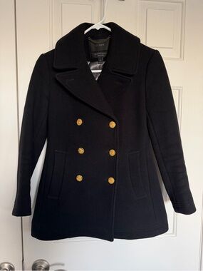 J. Crew Black Double-Breasted Peacoat with Gold Buttons